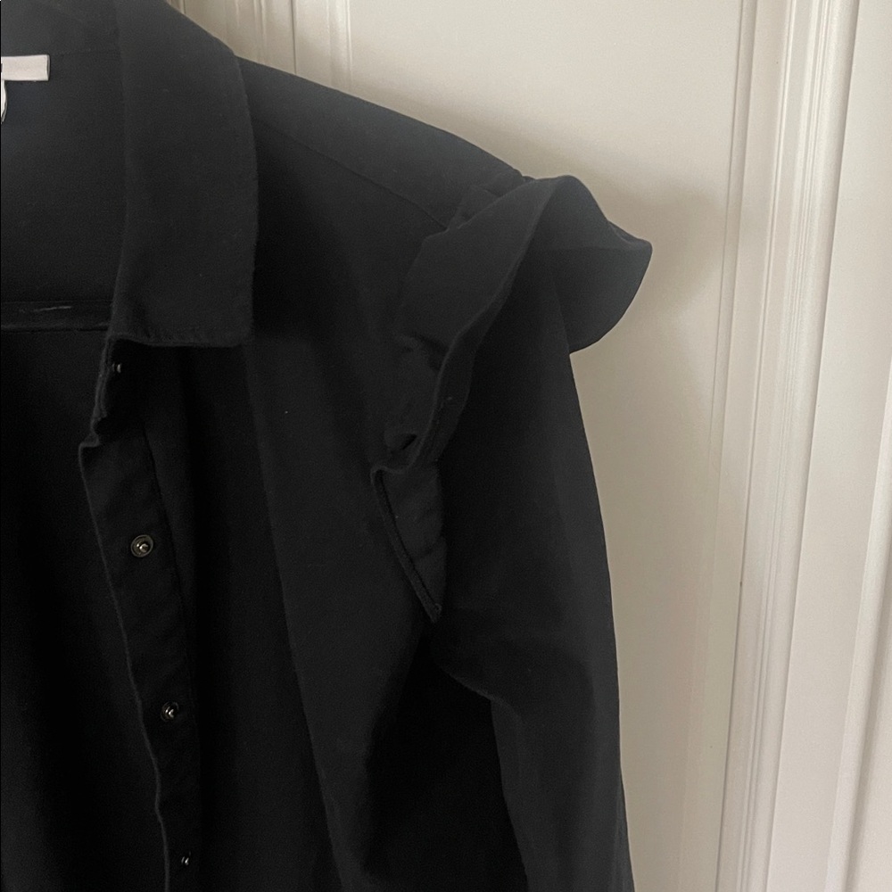 Bar III long sleeve button-down collared ruffle shoulder jacket shirt sz L - Picture 6 of 16